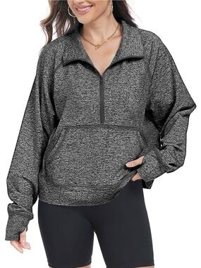 KIMMERY Heathered Gray Half Zip Pullover Kangaroo Hoodie Large